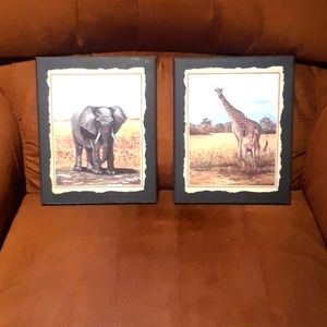 Elephant and Giraffe photos on slate.